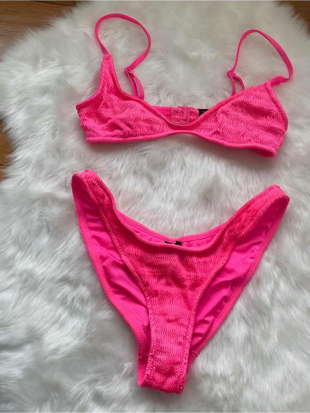 Triangl Hot Pink Textured Bikini Set